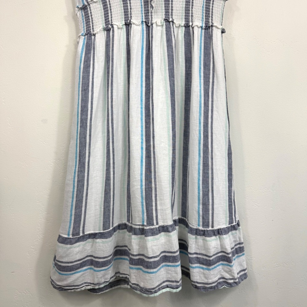 Rails Ashlyn Linen Blend Midi Dress XL Blue Stripe Smocked Coastal Beach Boho - Picture 5 of 13